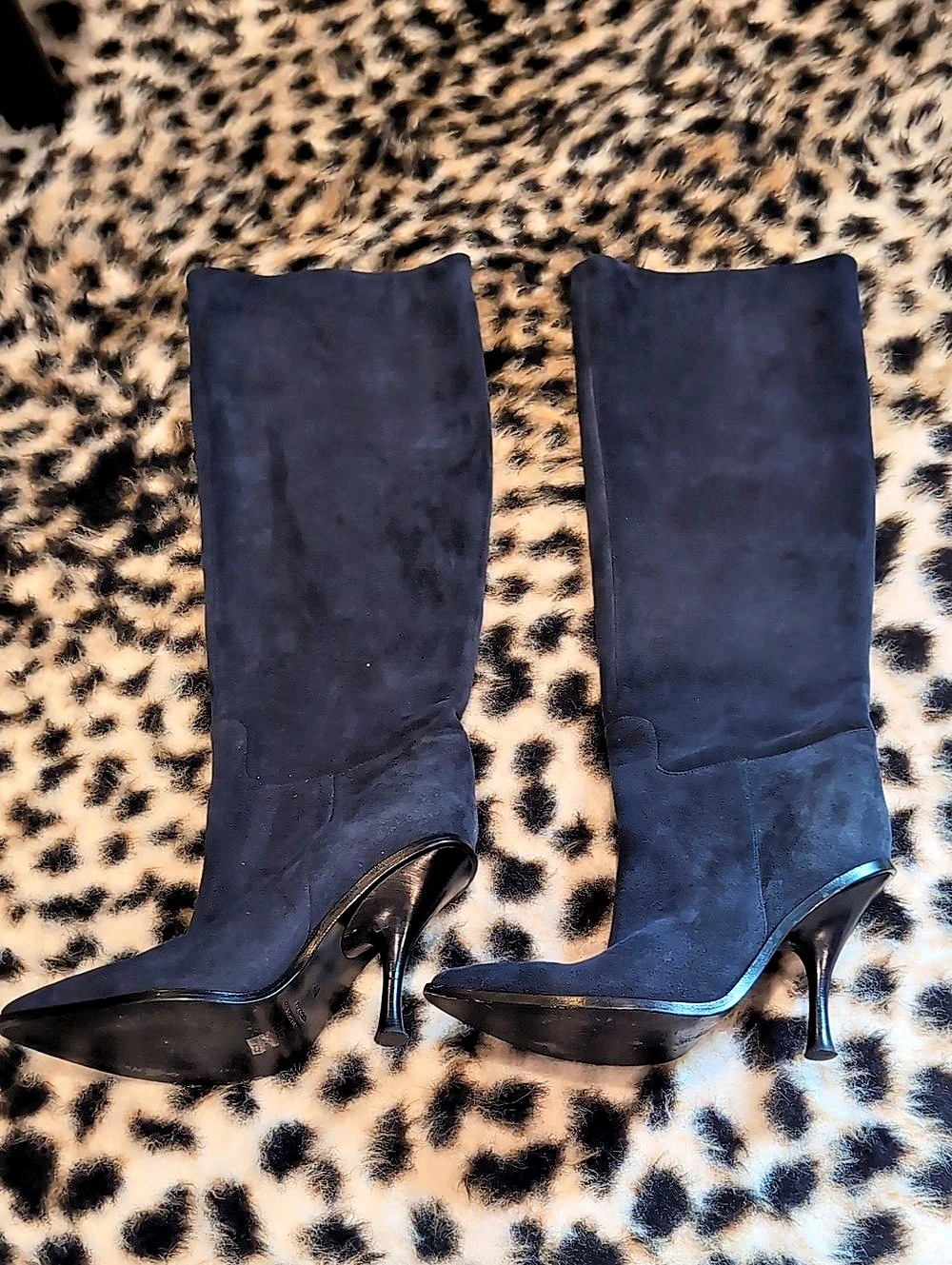 Sigerson Morrison Knee High Pointed Toe Blue Suede Boots EU 38
